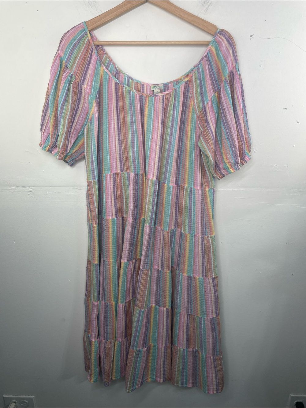 J. Crew Original Beach Wear  Pastel Multicolor Striped Tiered below knee Dress